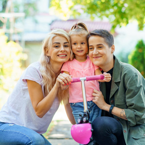 Portrait,Of,Lgbt,Family,In,The,Park.,Happy,Little,Girl